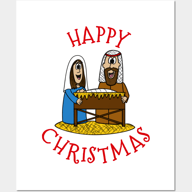 Christmas Nativity Mary And Joseph Church Xmas Funny Wall Art by doodlerob